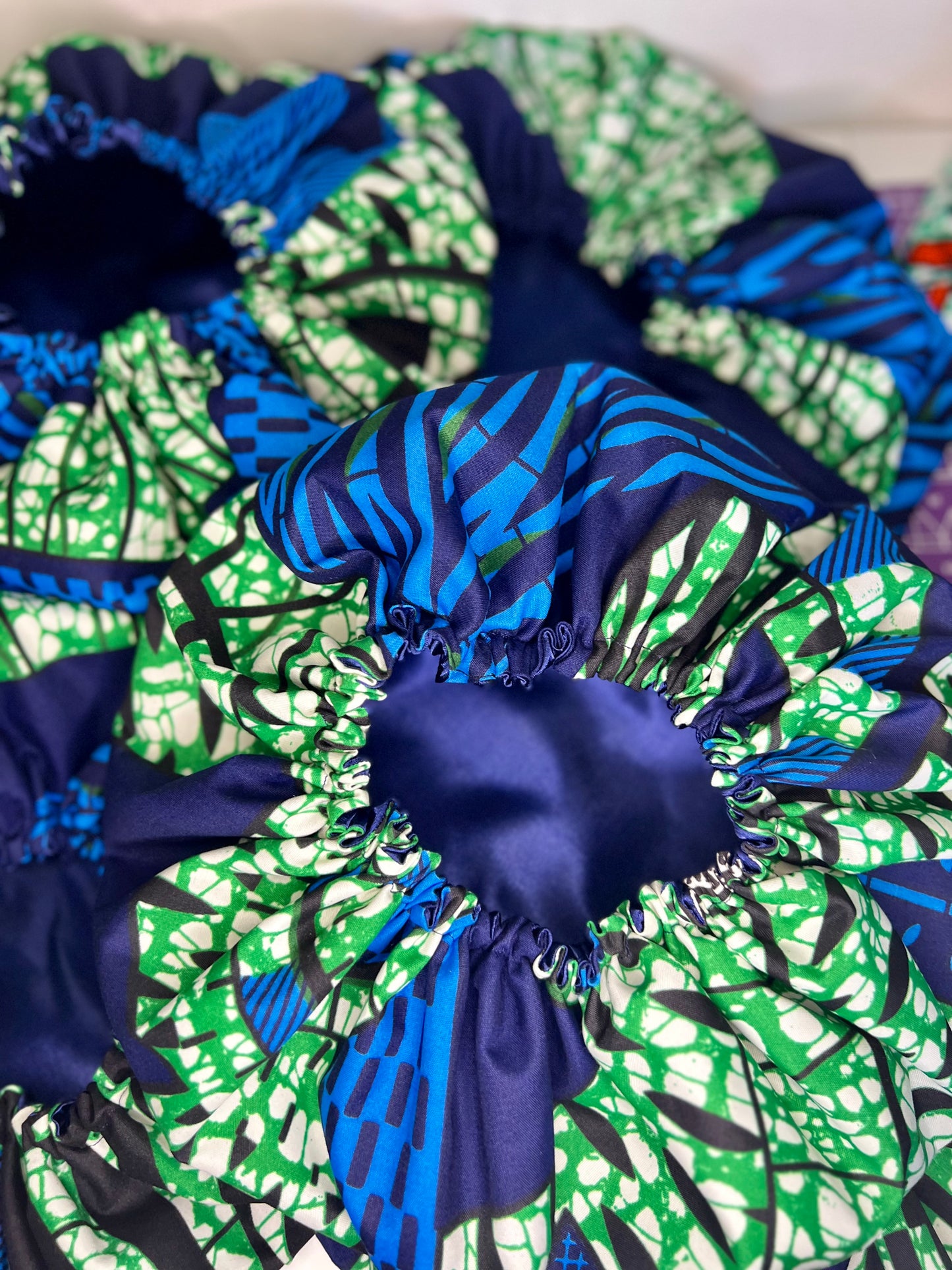 Royal Emerald Satin Bonnet – Handmade African Print Sleep Cap