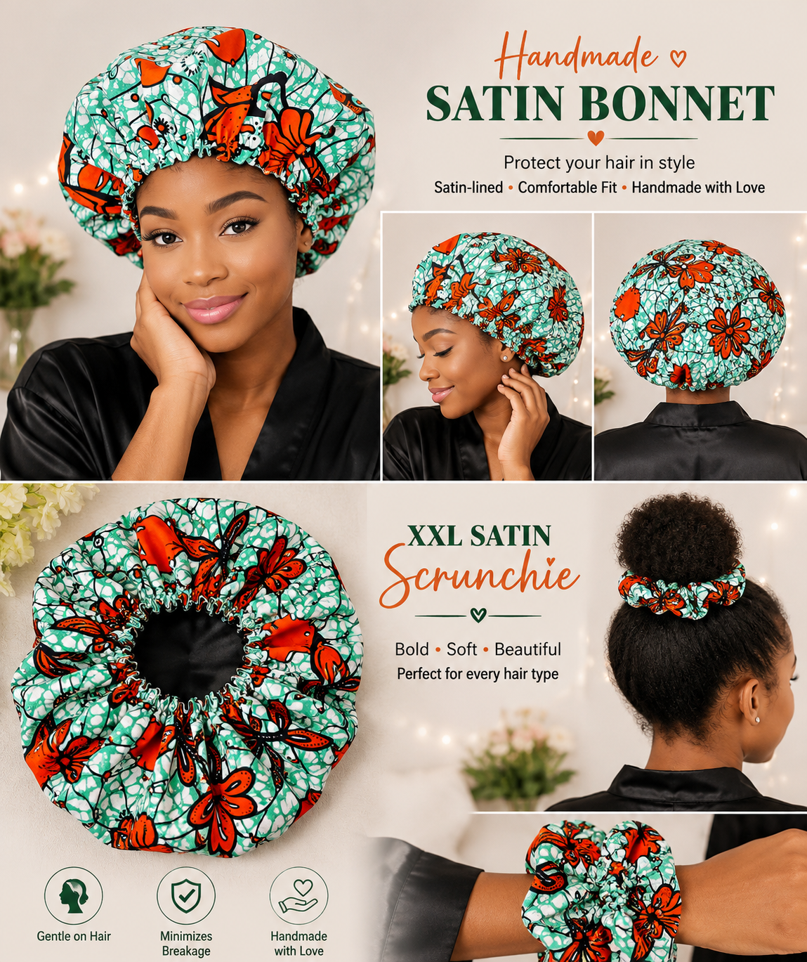 🌍 “African Print Satin Bonnet Collection”