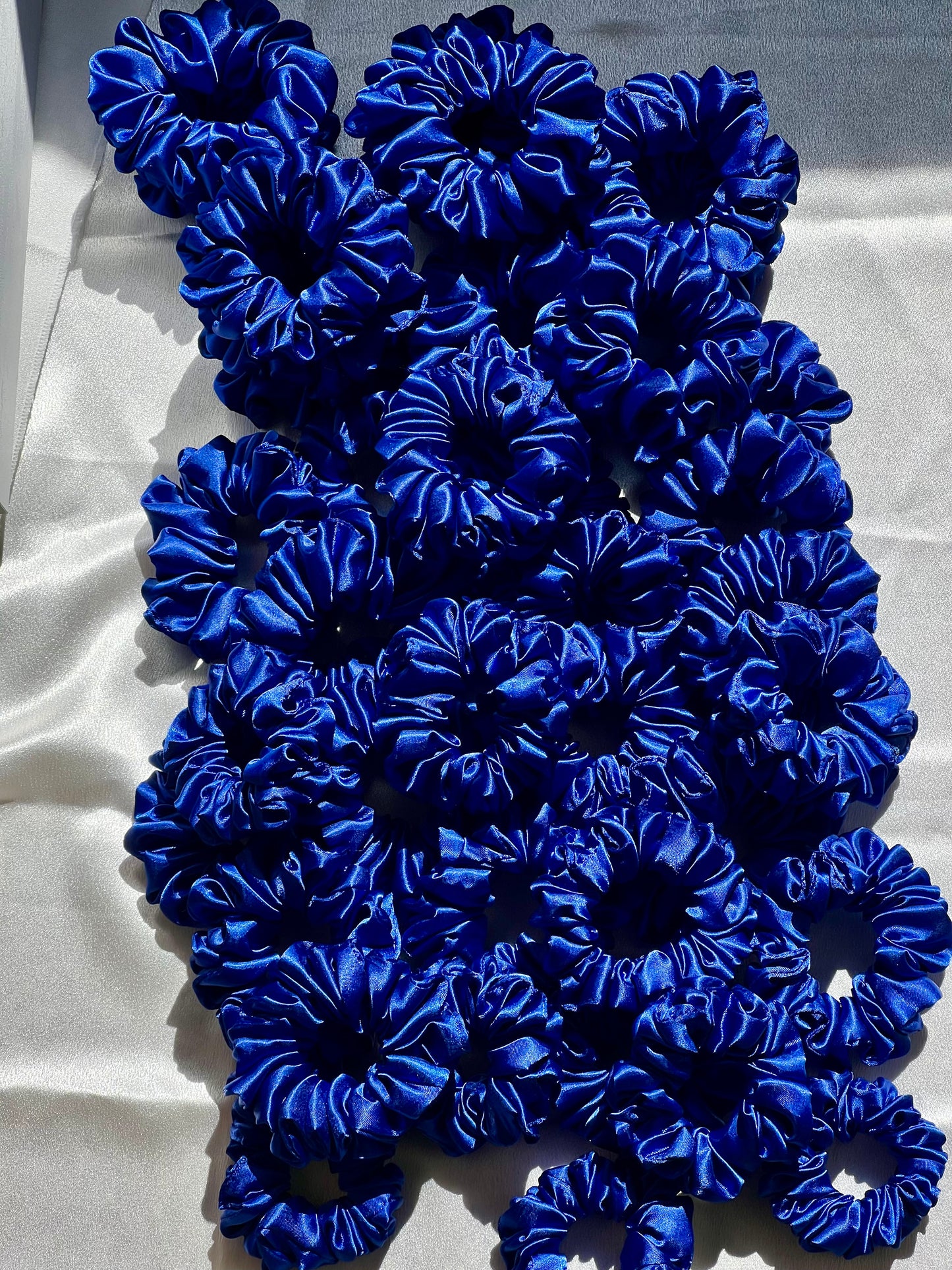 Handmade Dark Blue Satin Scrunchie – Elegant Hair Accessory 💙