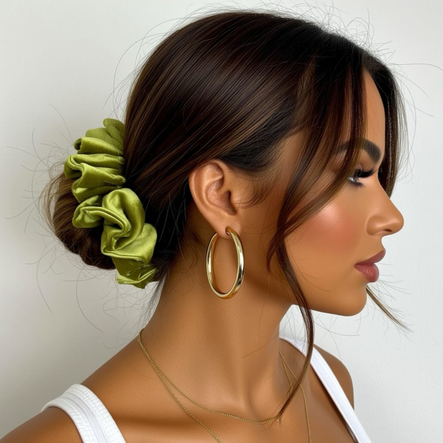 Olive Green Satin Scrunchie