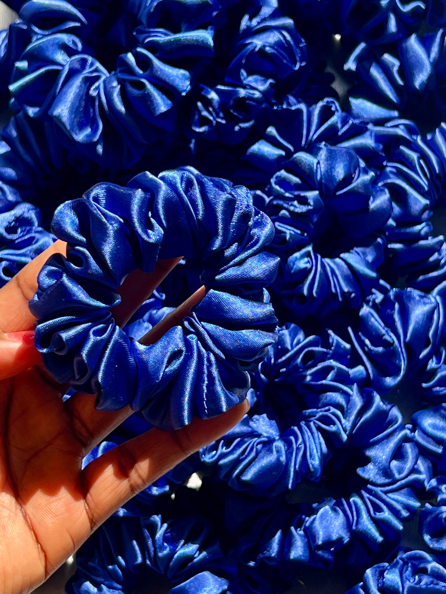 Handmade Dark Blue Satin Scrunchie – Elegant Hair Accessory 💙