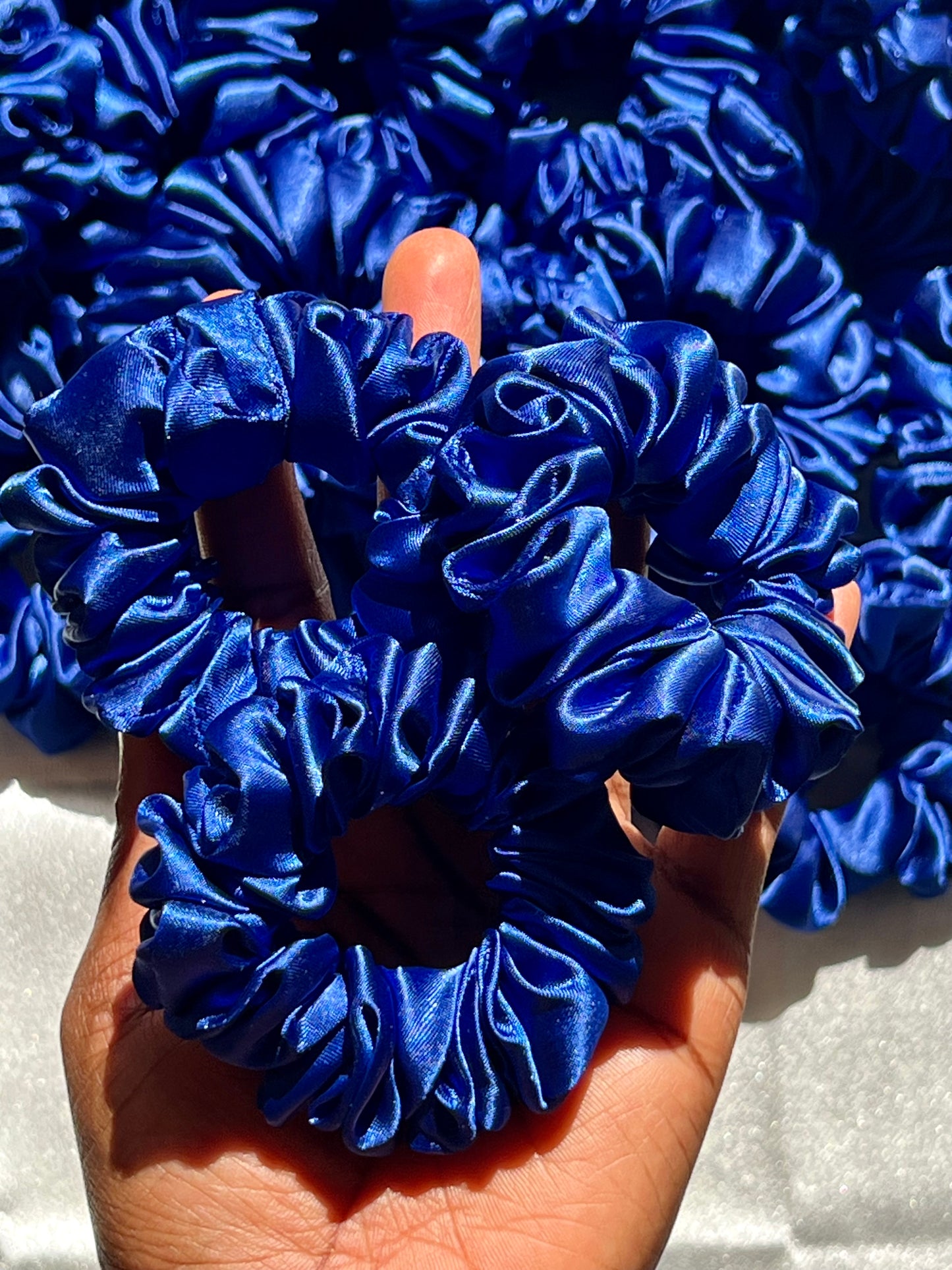 Handmade Dark Blue Satin Scrunchie – Elegant Hair Accessory 💙