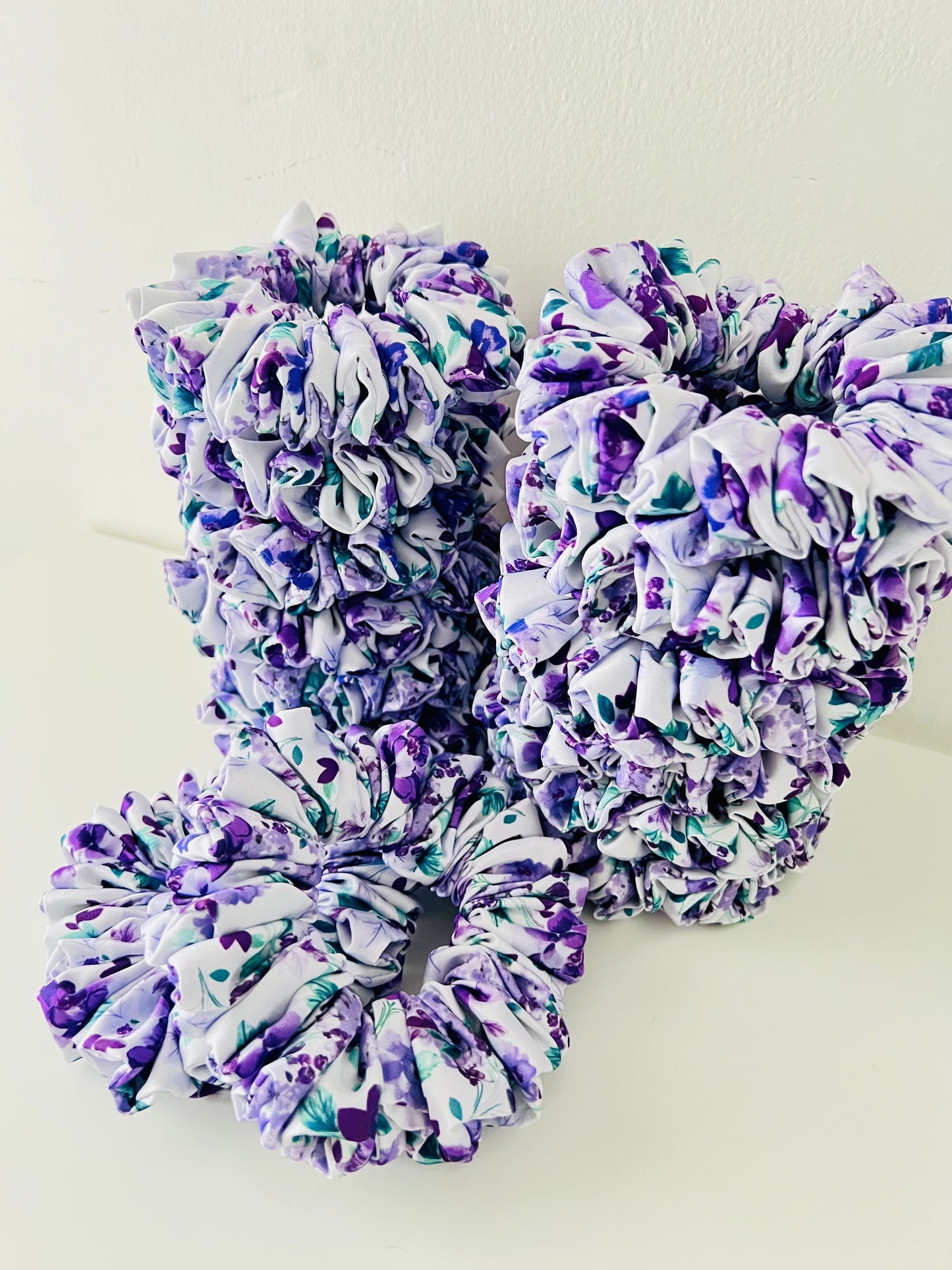 Purple Floral Satin Scrunchie