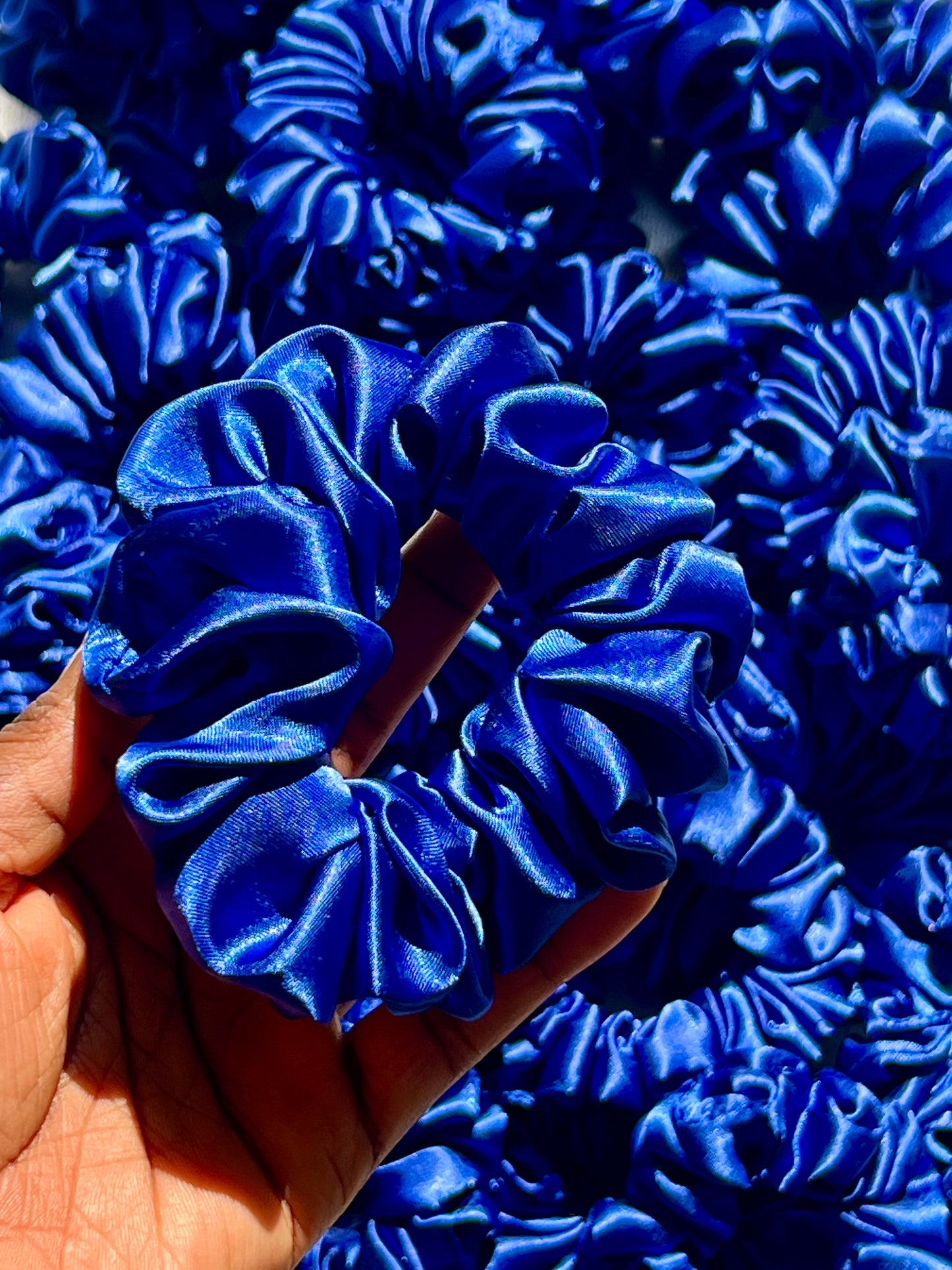 Handmade Dark Blue Satin Scrunchie – Elegant Hair Accessory 💙