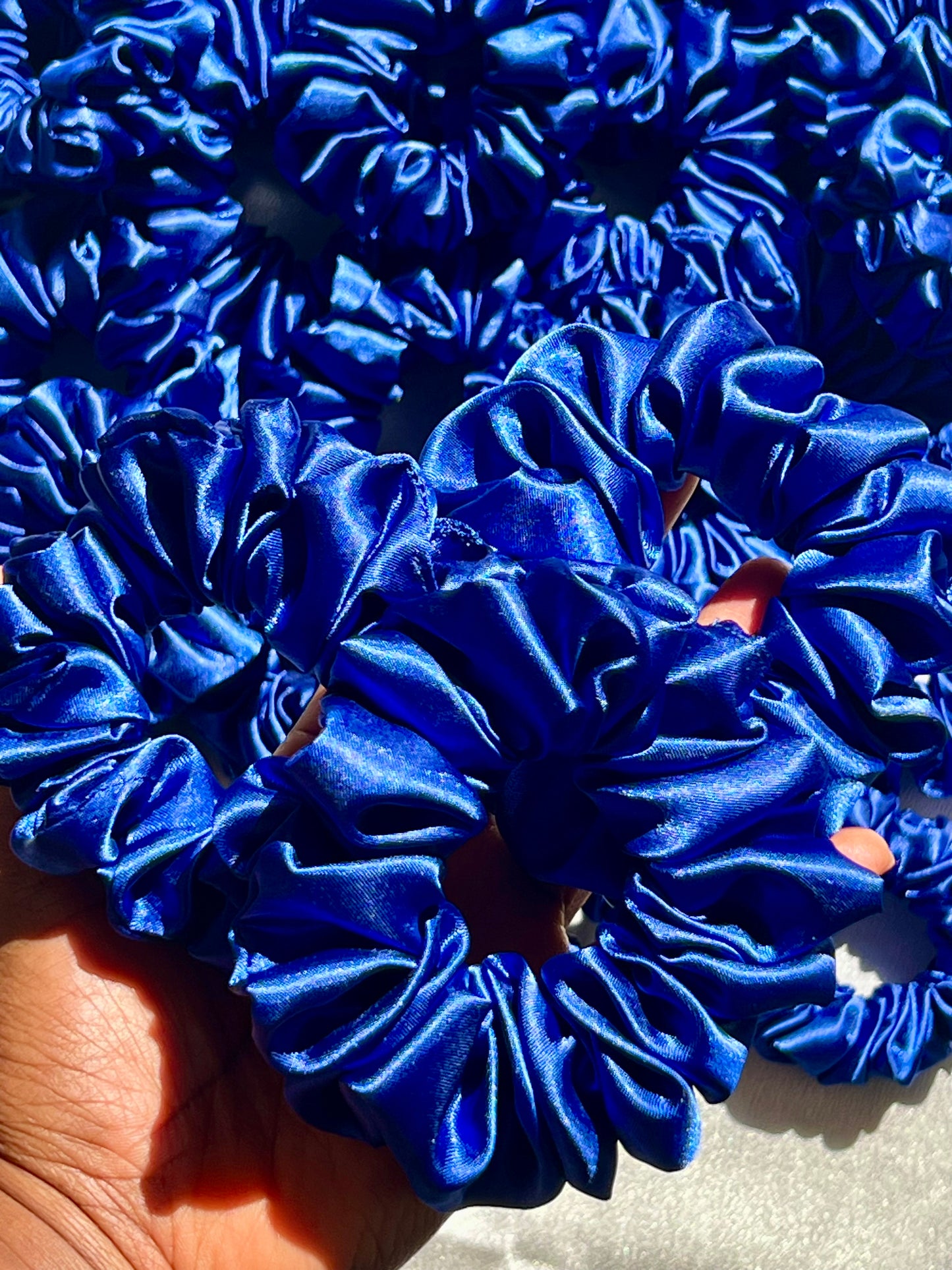 Handmade Dark Blue Satin Scrunchie – Elegant Hair Accessory 💙